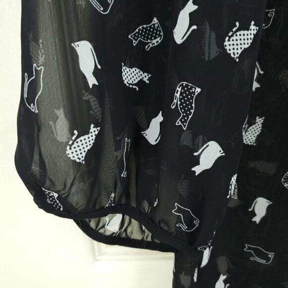 Marks & Spencer Sheer Cat-Print Peter Pan Collar Blouse Black US 8 Halloween - Picture 7 of 16